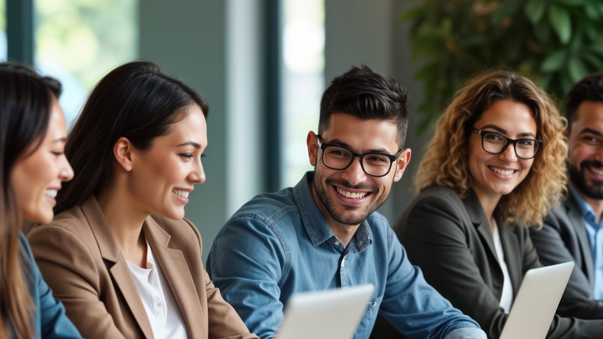 Equipo de trabajo usando notebooks en una oficina